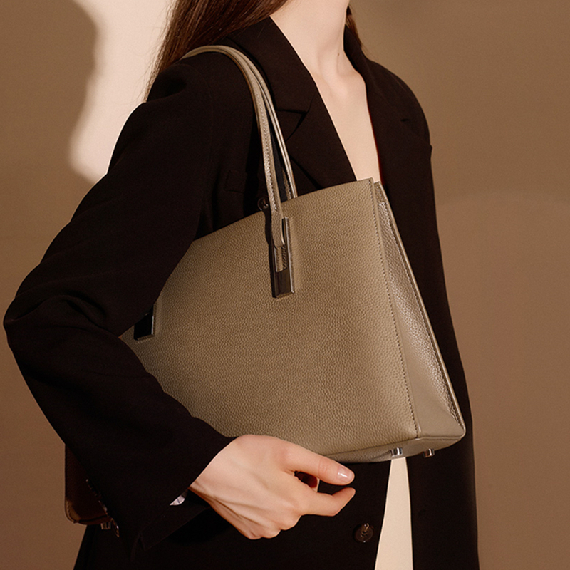 Toptrends Cowhide Genuine Leather Large Tote For Women 2024 Trend Designer Commuter Shoulder Bags Work Ladies Handbags
