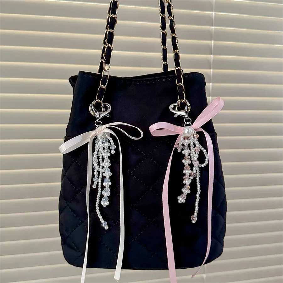 Ballet Bowknot Pearl Beads Heart Keychain for Women Sweet Charm Aesthetic Girls Korean Fashion Y2k Bag Pendant Accessories GiftsX240919