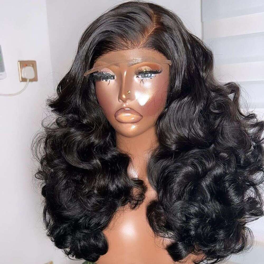 Black Glueless Loose Wave Transparent Lace Front Women Wigs Baby 180Density Synthetic Hair Natural Haire