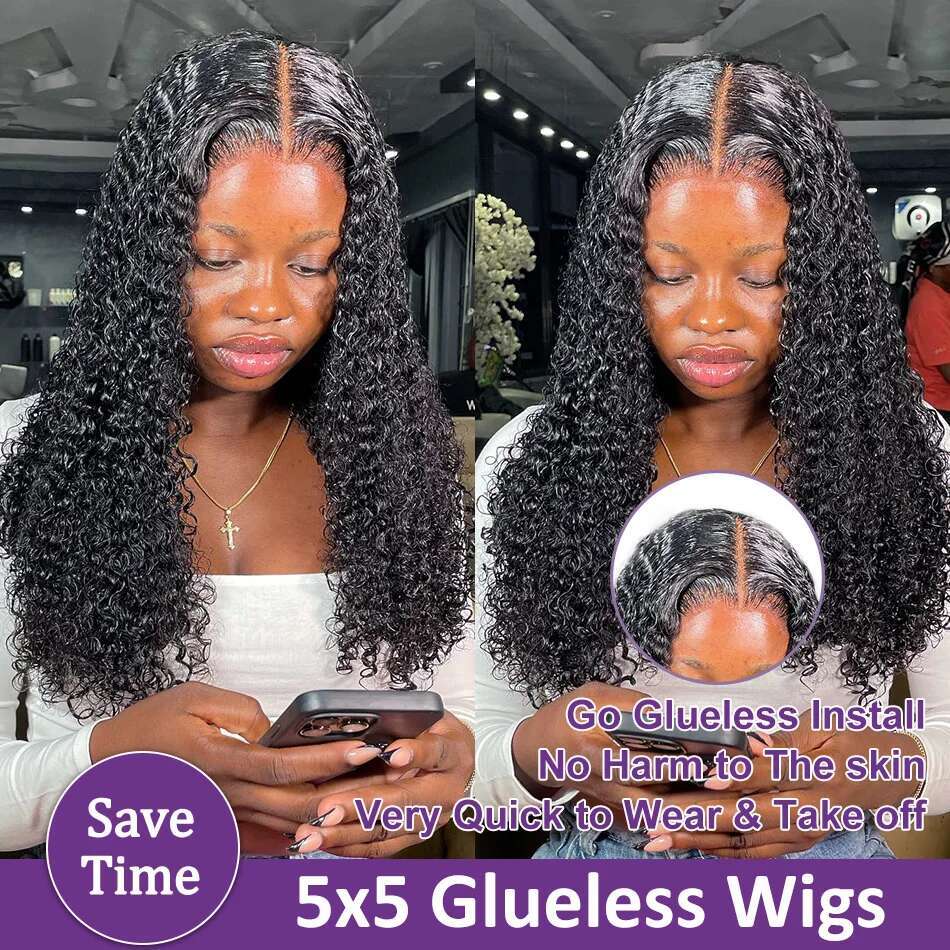 Pre Plucked Brazilian 4x4 Transparent Curly Human Hair Wigs Deep Wave Glueless 5x5 Ready to Wear Lace Clousure Wig For Women