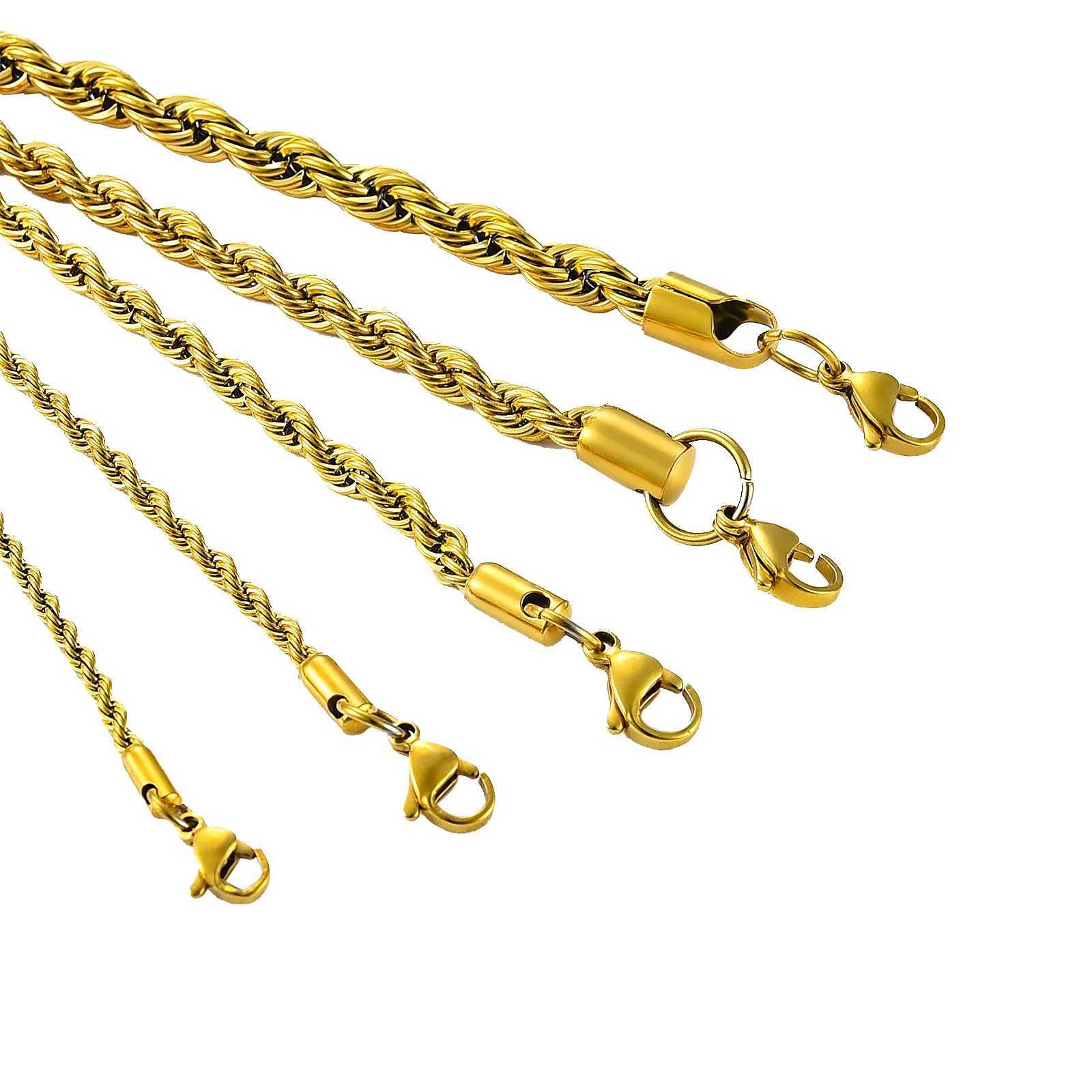 Gold Color Plated Choker Necklace Dainty Twist Rope Chain High Quality Stainless Steel For Women Men Fashion Jewelry for GiftX240919
