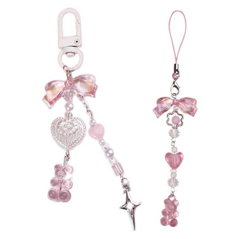 Fashion Bear Bowknot Bead Charm Pendant Phone Chain Pocket Keychain StrapX240919
