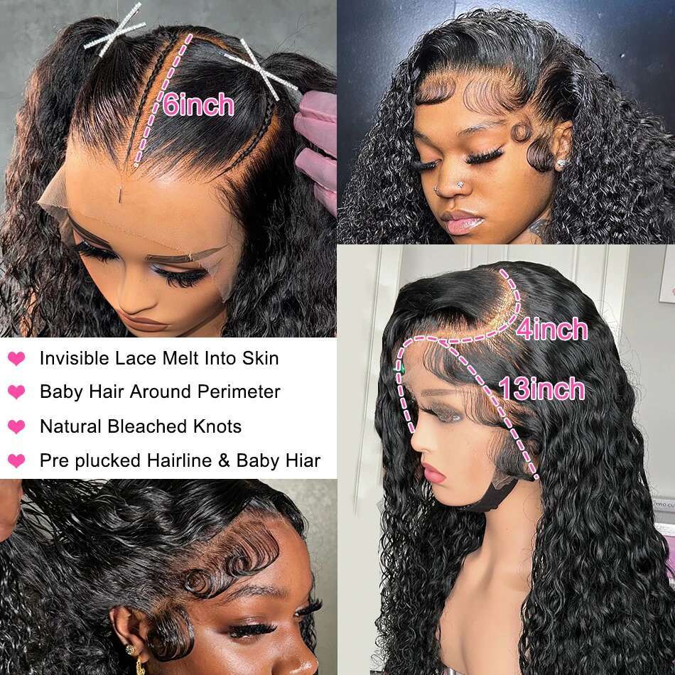Deep Wave 13x6 HD Transparent Front Human Hair Wig 250 Density Brazilian Kinky Curly 13x4 Lace Frontal Wigs For Women