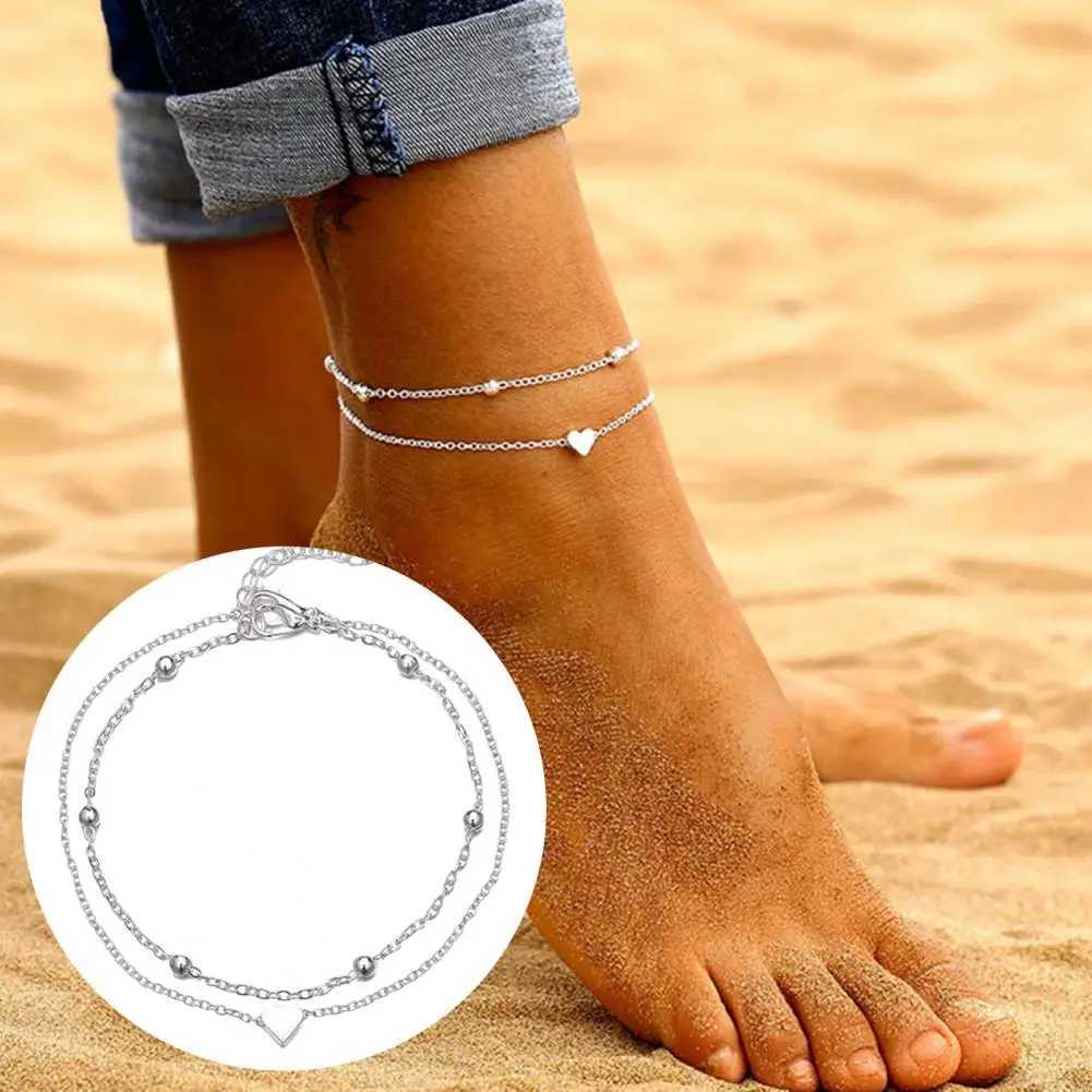 Mother Day Gift Anklet Elegant Double-layer Heart Anklet for Women Adjustable Hollow Chain Ankle Decoration with Lobster Y240920