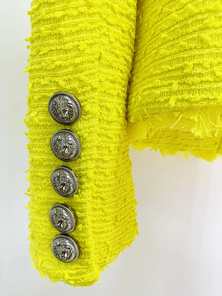 High Street est F/W Runway er Fashionable Womens Ultra Thin Fit Shoulder Diamond Beaded Ruffle Coarse Linen Jacket 240919