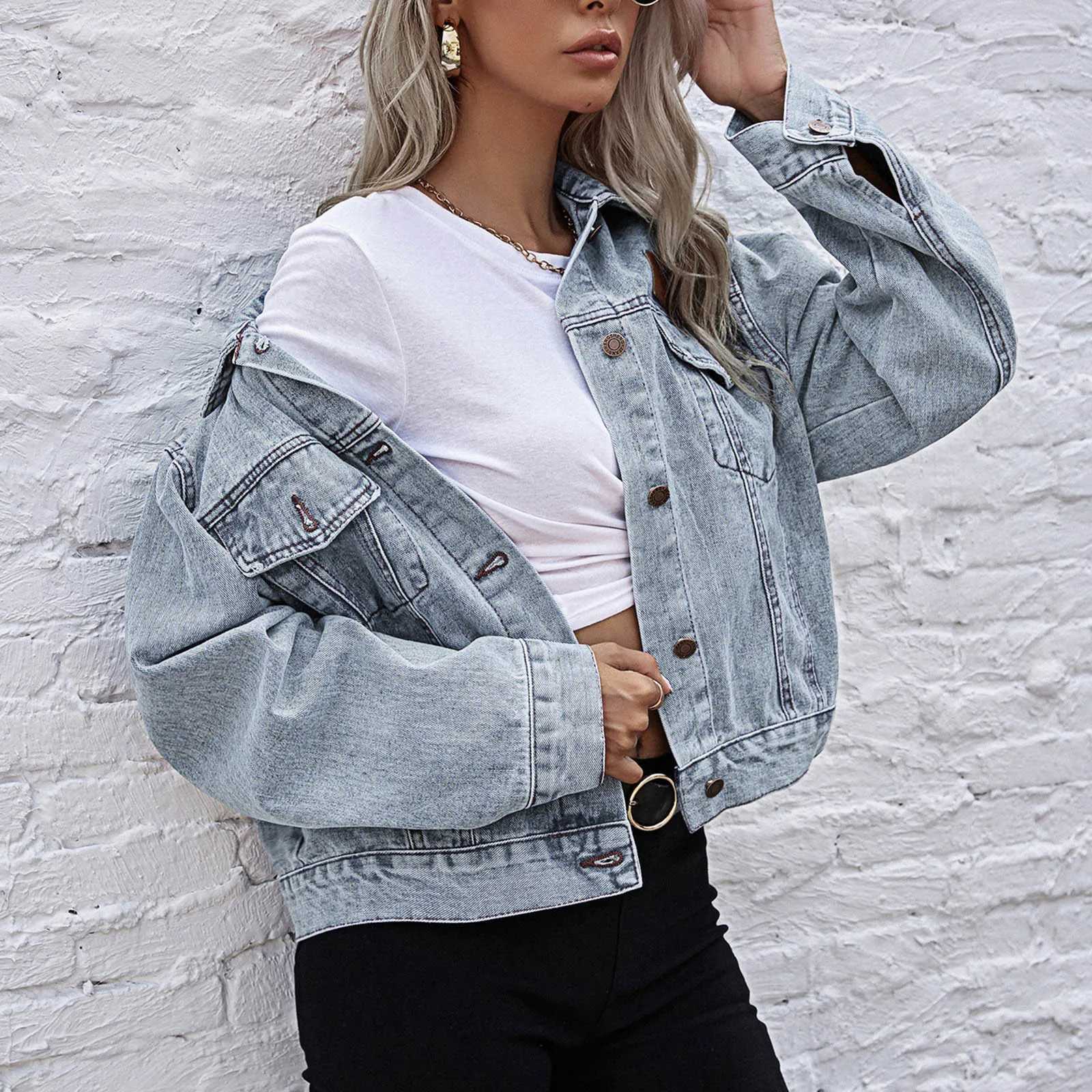 New Jean Jacket Women Clothes Oversized Jeans Denim Coat Korean Coats Autumn 2021 New Jackets for Women Solid Casual JacketsX240920