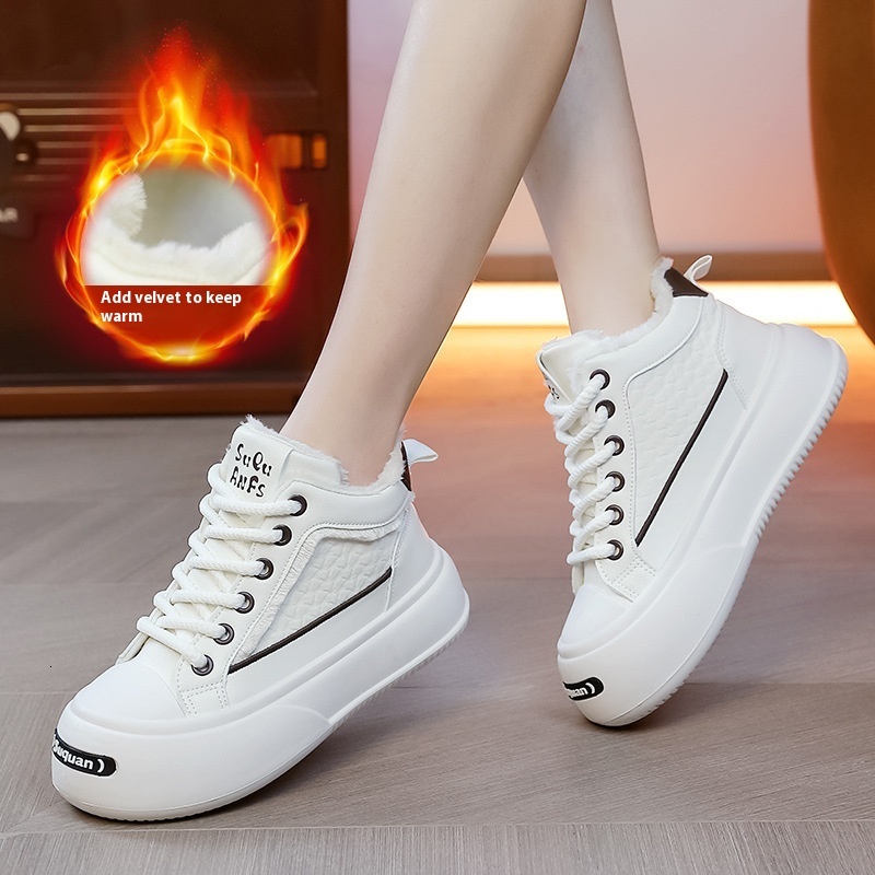 High top white 2023 new winter velvet sports shoes, anti slip thick cotton shoes for women YYN-K1706