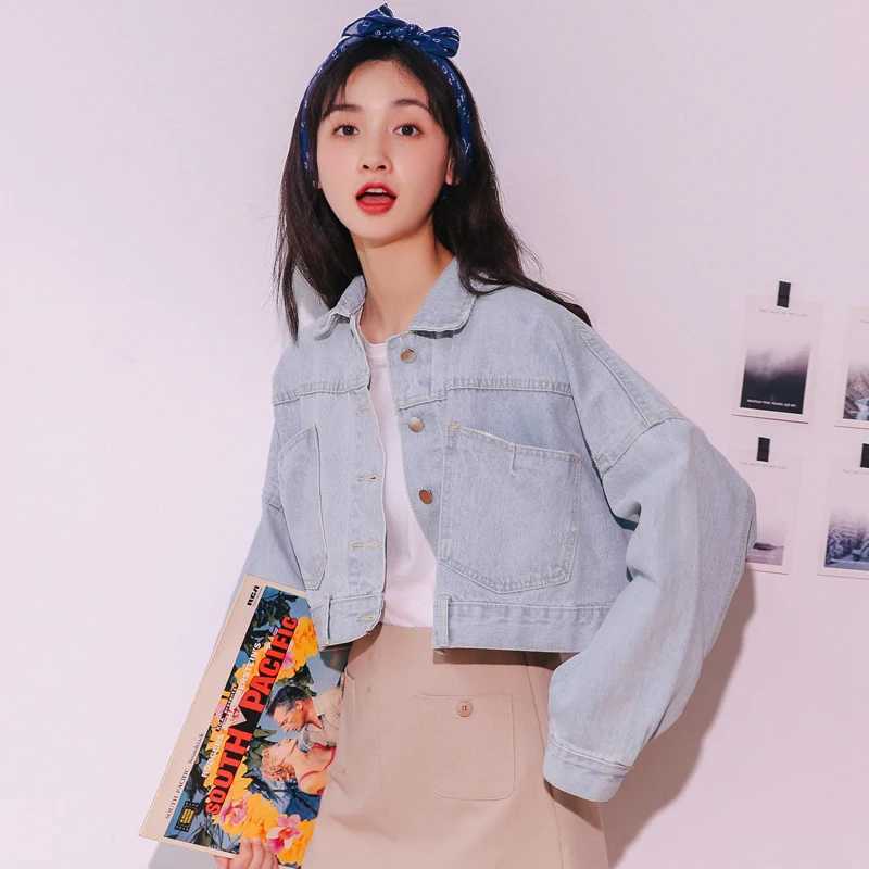 Vintage Short Black Denim Jackets Women Spring Korean Fashion Preppy Style Lace-up Jeans Coats Casual Loose Female OuterwearX240920