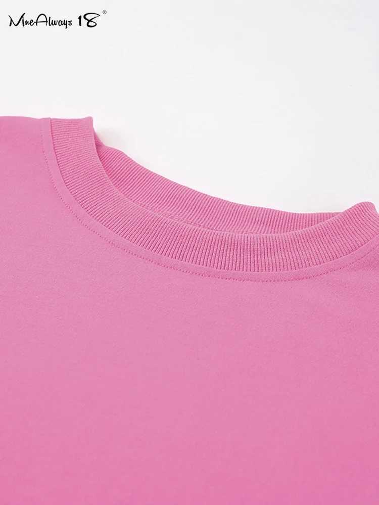 Mnealways18 Pink Oversize Tee Shirts Streetwear Round Neck Long Sleeve Casual Pullover Tops Women Autumn Thin T-Shirts Lady M240920