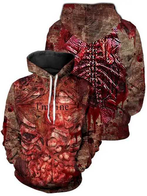 Halloween Im Fine Hoodie Horror Bloody 3D Print Men Women Casual Hoodies Oversized Pullover Hooded Sweatshirts Kid Top Clothing Y240920
