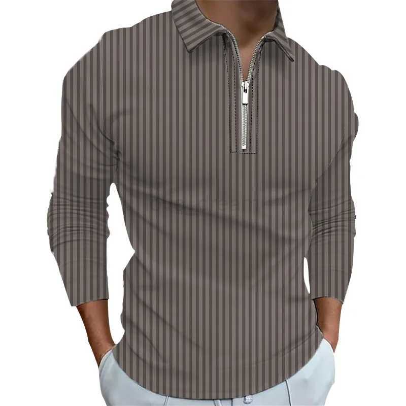 Spring Autumn Men Long Sleeve Zipper Polo Shirt Men Casual Stripe Polo Shirt Tops .XJ240920
