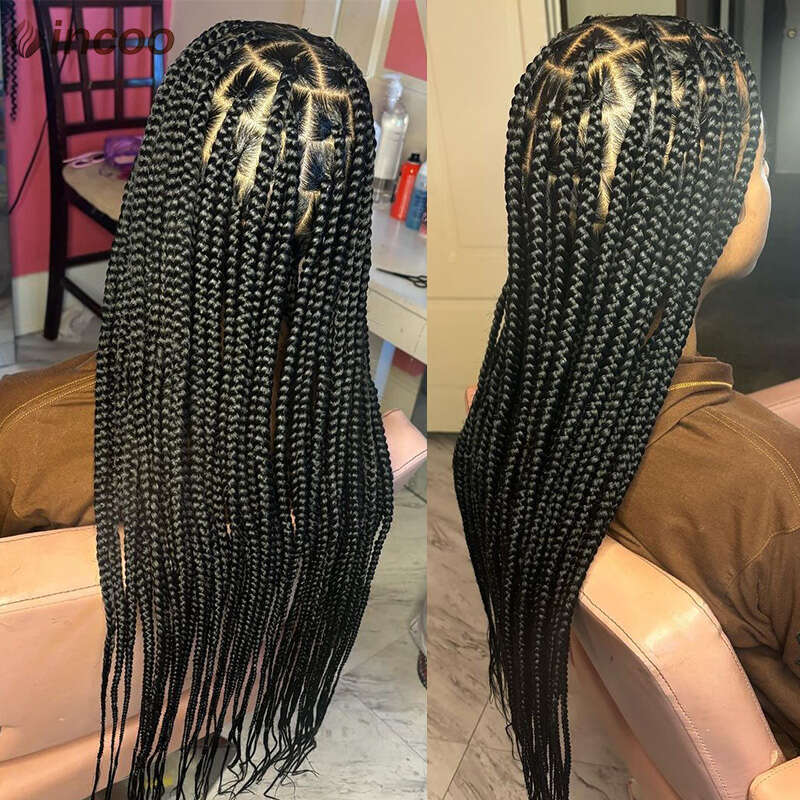 Knotless Large Box Synthetic Full Lace Front Braided For Black Women 36 Inch Jumbo Braids Cornrows Wigs Onsale