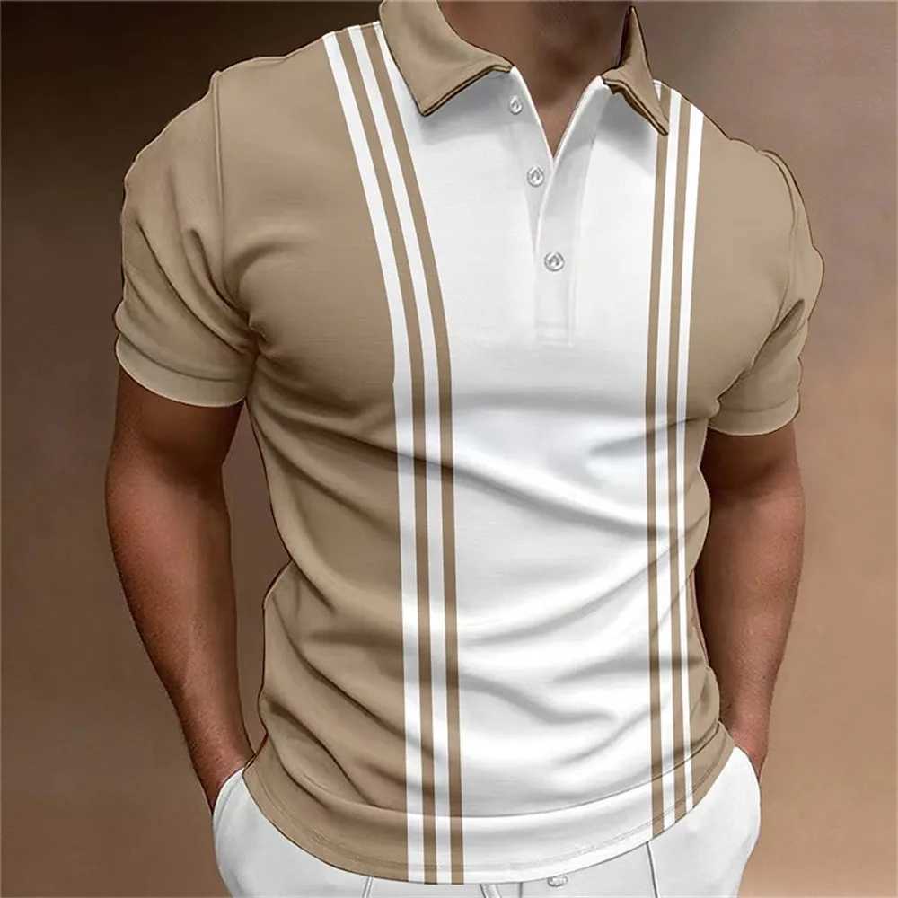 New Summer Best-Selling Mens Polo Shirt Collar Short-Sleeved Pullover Casual Sports Button Stripe Collar Trend T-ShirtX240920