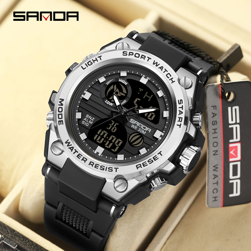 SANDA G Style Men Digital Watch Military Sports Watches Dual Display Waterproof Electronic Wristwatch Relogio Masculino 739
