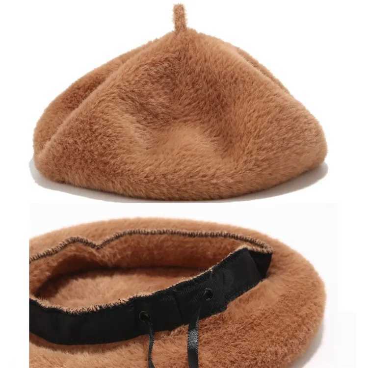 New Fashion Cheap Rabbit Fur Winter Beret Hat for Women Knitted Hat fashion Beret for Adult Girl Solid Colors Fashion Lady CapX240919