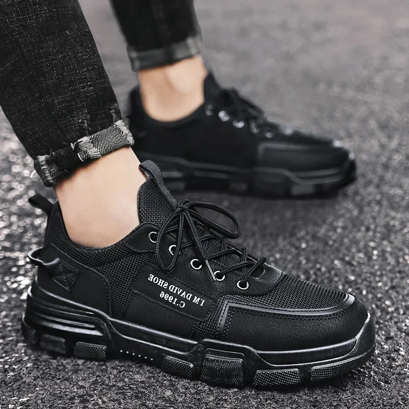 Spring and Autumn Fashion Slow Walking Shoes for Men, Comfortable and Durable Black Casual Sports Shoes
