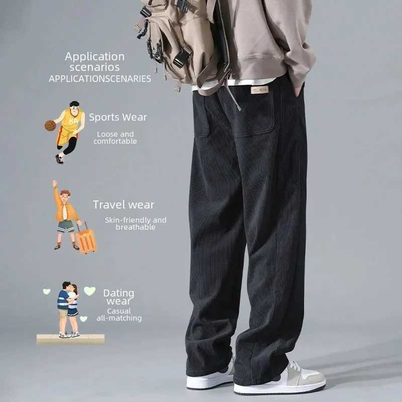 Japanese Retro Corduroy Mens Casual Pants Spring and Autumn Straight Leg Work Clothes Trouser Style Fashion Brand Sports Pants W240919