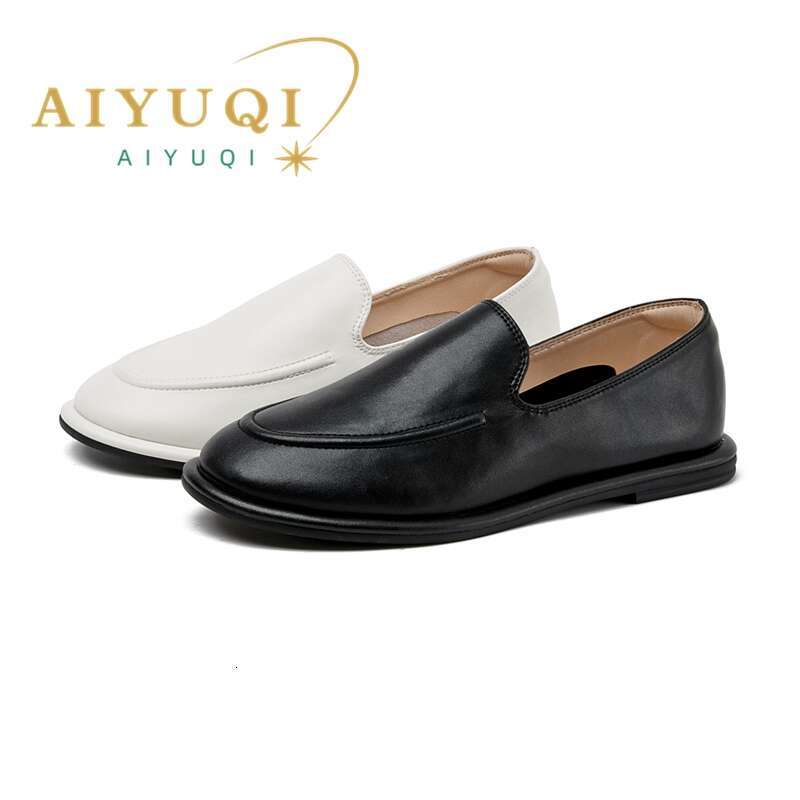 Loafers New Spring Round Toe One Foot Slip-on Genuine Leather Soft Flats Shoes Women