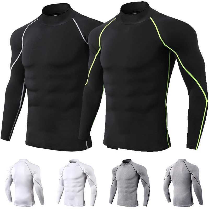 Men Bodybuilding Sport T-shirt Quick Dry Running Shirt Long Sleeve Compression Top Gym T Shirt Men Fitness Tight Gym SportsX240919