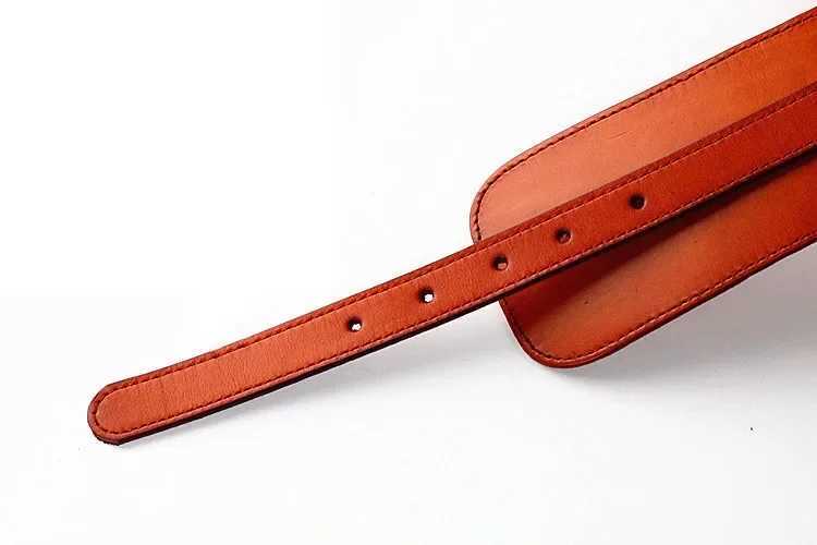Womens vintage one layer high-quality cowhide leather belt with elastic strap W240920