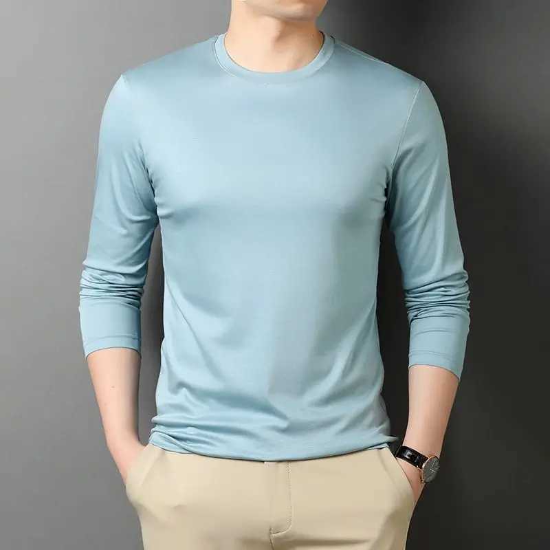 Fashion Stylish Luxury Mens Clothing Aesthetic oversize T-Shirt with Long Sleeves Loose Fit Silk Texture t-shirts manX240919