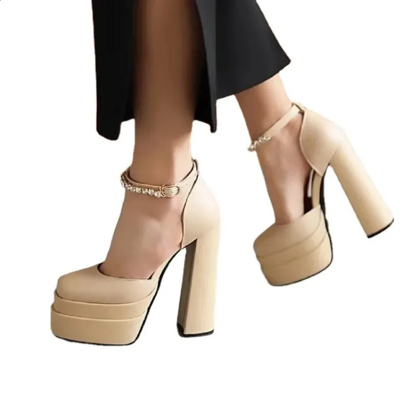 Womens Sandals Summer Shoes Sexy Thick High Heels Platform Black Red Yellow Dress Party Wedding Shoes Womens Pump 240919