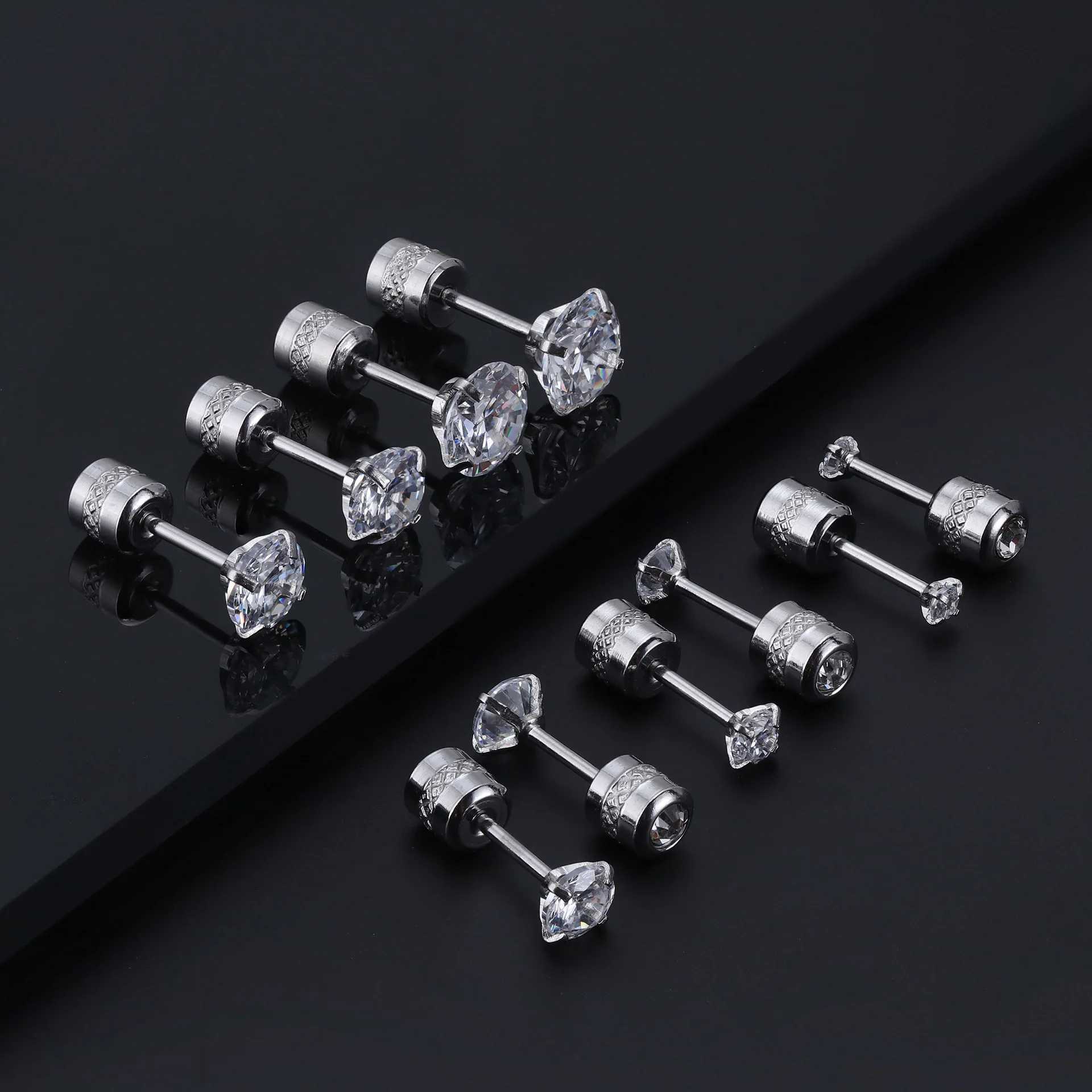 2PC stainless steel mini crystal CZ screws ear studs bone studs ear studs chuck spiral Lobe ear studs perforated body jewelry 20G W240919