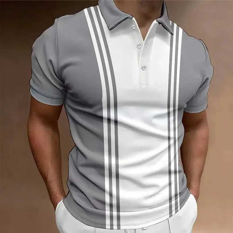 Classic Mens Polo Shirt Summer Stripes Print Short Sleeve Tee Shirts Casual Business Button Tees Tops Fashion Polo Shirts LapelX240920