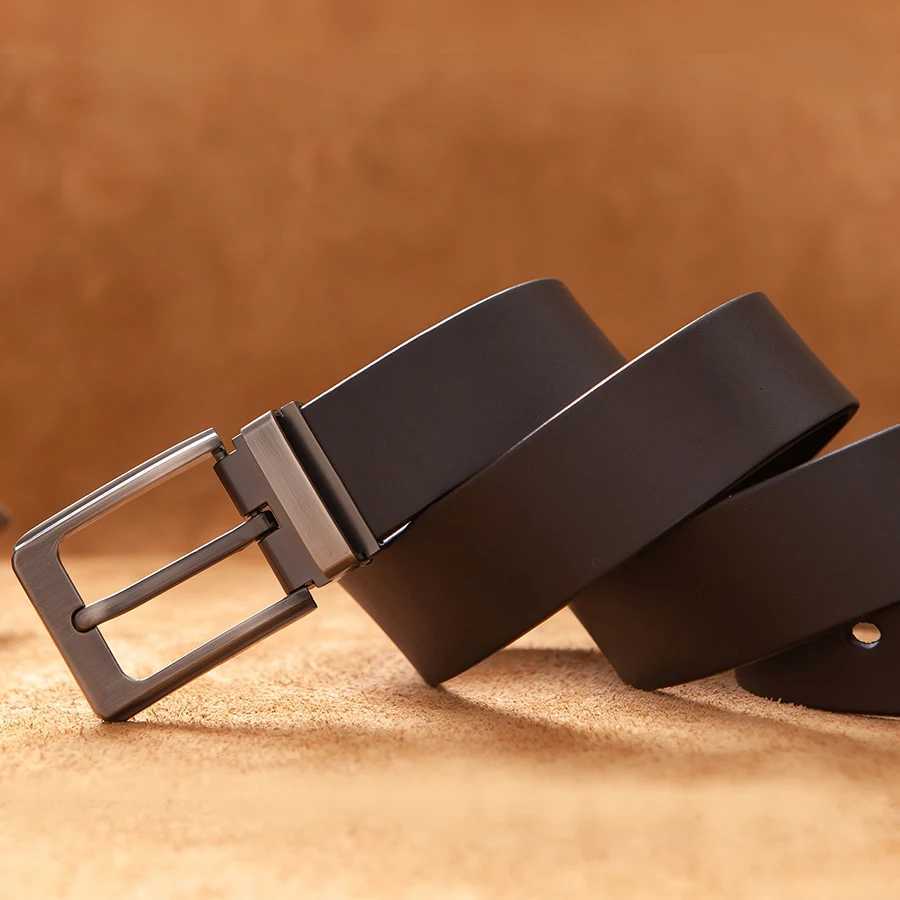 Cowhide mens real leather belt pin buckle jeans waist belt for men black brown commuting belt business belt Ceinture Homme W240920