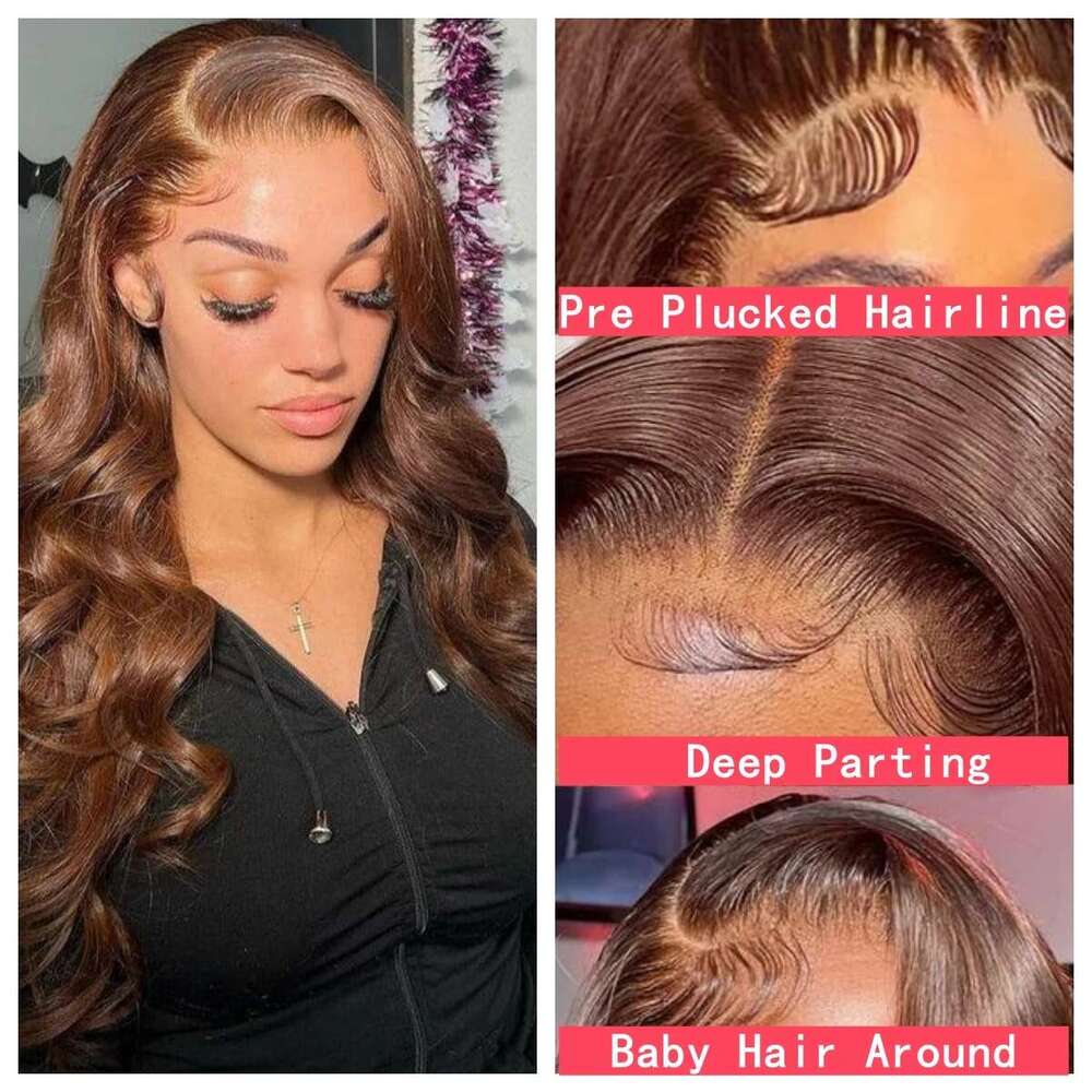 13x4 Chocolate Brown Body Wave HD Front Brazilian Lace Frontal For Women Preplucked Human Hair Wigs Curly Wig