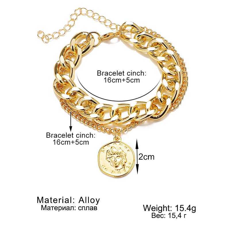 KINFOLK Bohemian Head Portrait Pendant Anklet Set Chain Leg Foot Bracelet Chunky Chain Handmade Bracelet Set for Women 2021 Y240920