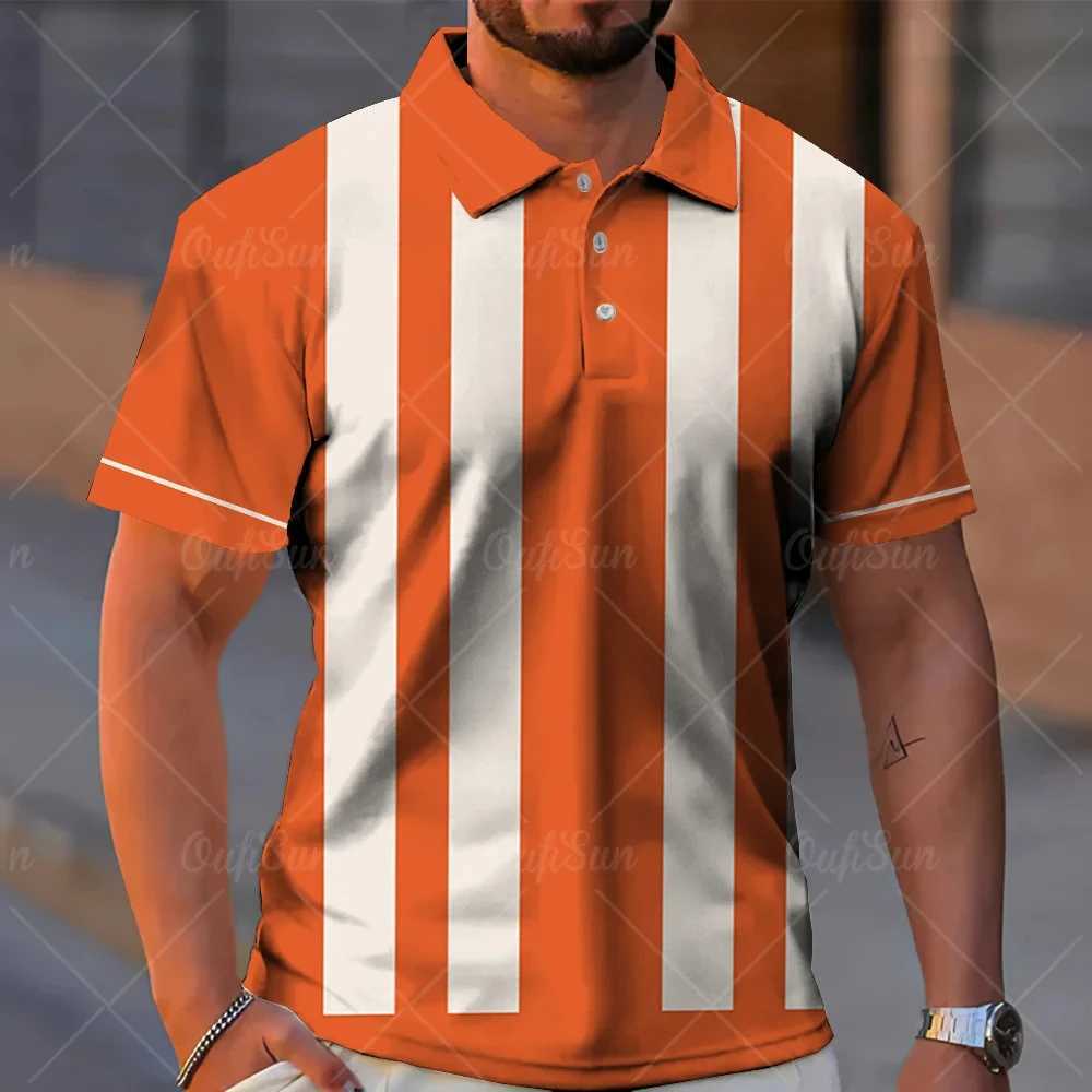Mens Striped Polo Shirt 3D Printed Shirt Oversized Short Sleeve Top Summer Harajuku Clothing Male Outdoor Sports Polo Shirt 5XLX240920