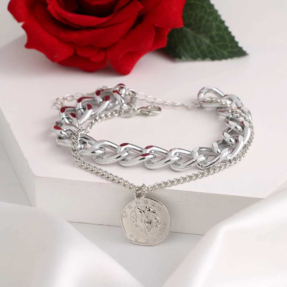 KINFOLK Bohemian Head Portrait Pendant Anklet Set Chain Leg Foot Bracelet Chunky Chain Handmade Bracelet Set for Women 2021 Y240920