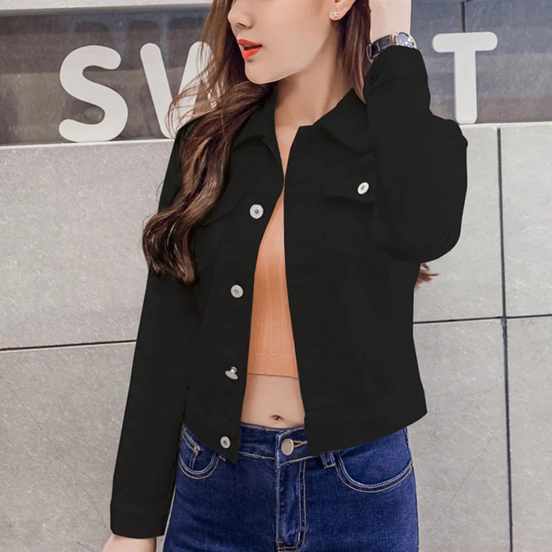 New White Casual Slim Fit Solid Denim Spring And Autumn Short Top Women's Jacket Coat Women