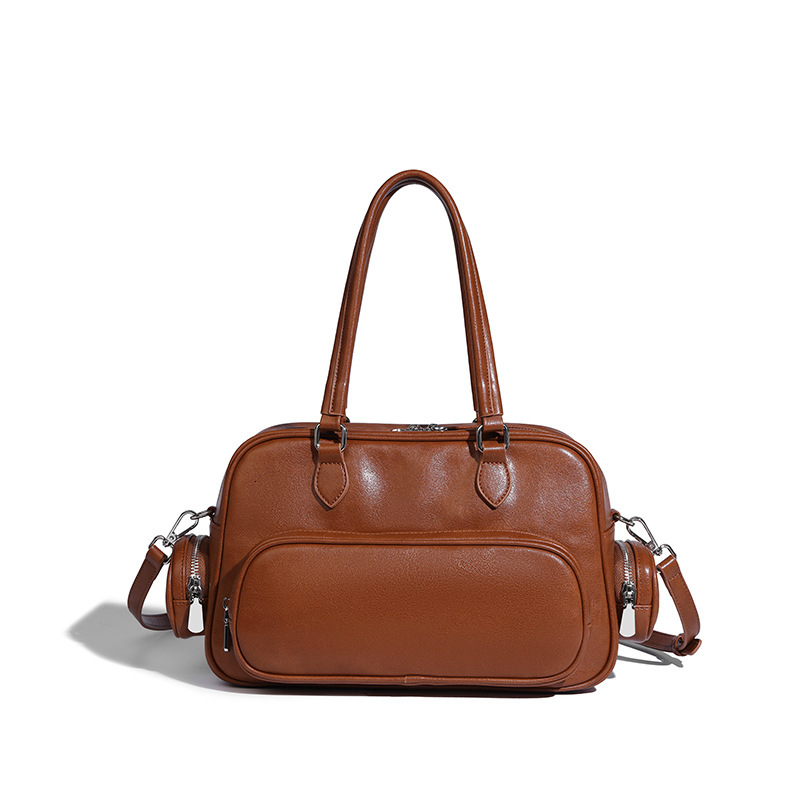 2024 New Multi-Pocket Brown Pillow Women's Fashion Bowg Retro Large Capacity Handbag Motorcycle Shoulder Underarm Bag