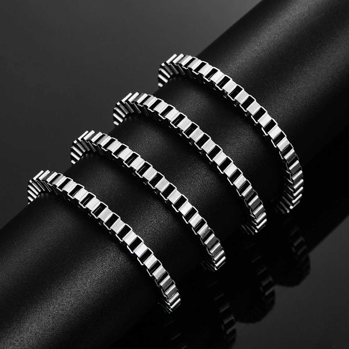 Hip Hop 2mm/3mm/4mm Thickness Box Link Chain Stainless Steel Classical Punk Style Necklace for Men Women Jewelry 14 to 40 InchesX240919