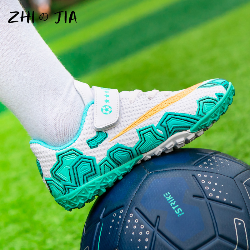 Children's Hook Loop Fastener Football Shoes Outdoor Training Shoes Leather Lightweight Breathable Sneaker Boys Casual Footwear