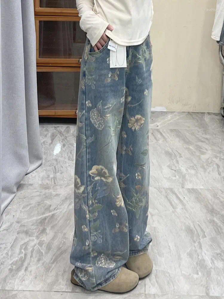 2025 S Fashion Designer Men S Jeans American Hip Hop Men And Women Trendy Retro Ral Print Straight Leg For Couples Loose Wide Casual Pants Y K