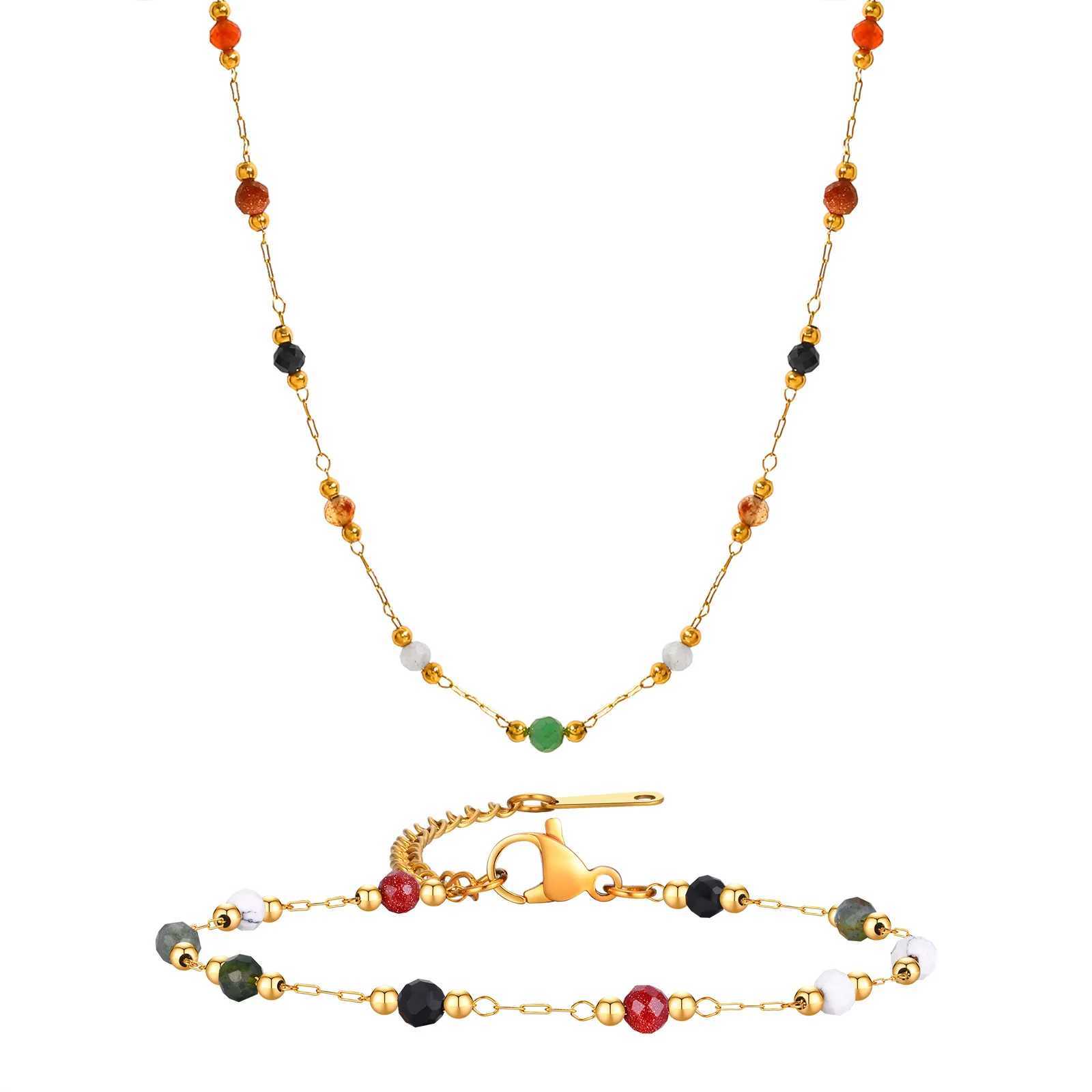Nature Stone Beaded Chain Anklet Bracelet on Leg For Women Stainless Steel 18k Gold Plated Beach Foot Anklet Jewelry Gift Y240920
