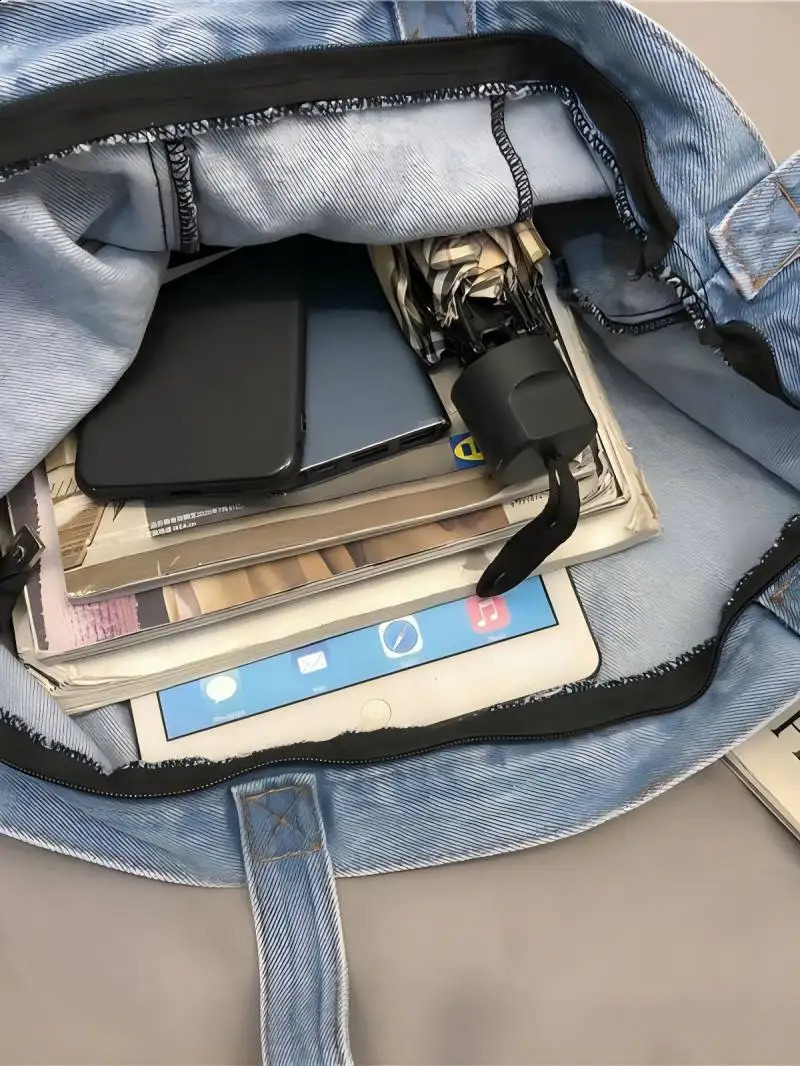 CGCBAG casual denim canvas messenger bag womens beer capacity handbag simple solid shopping shoulder 240919