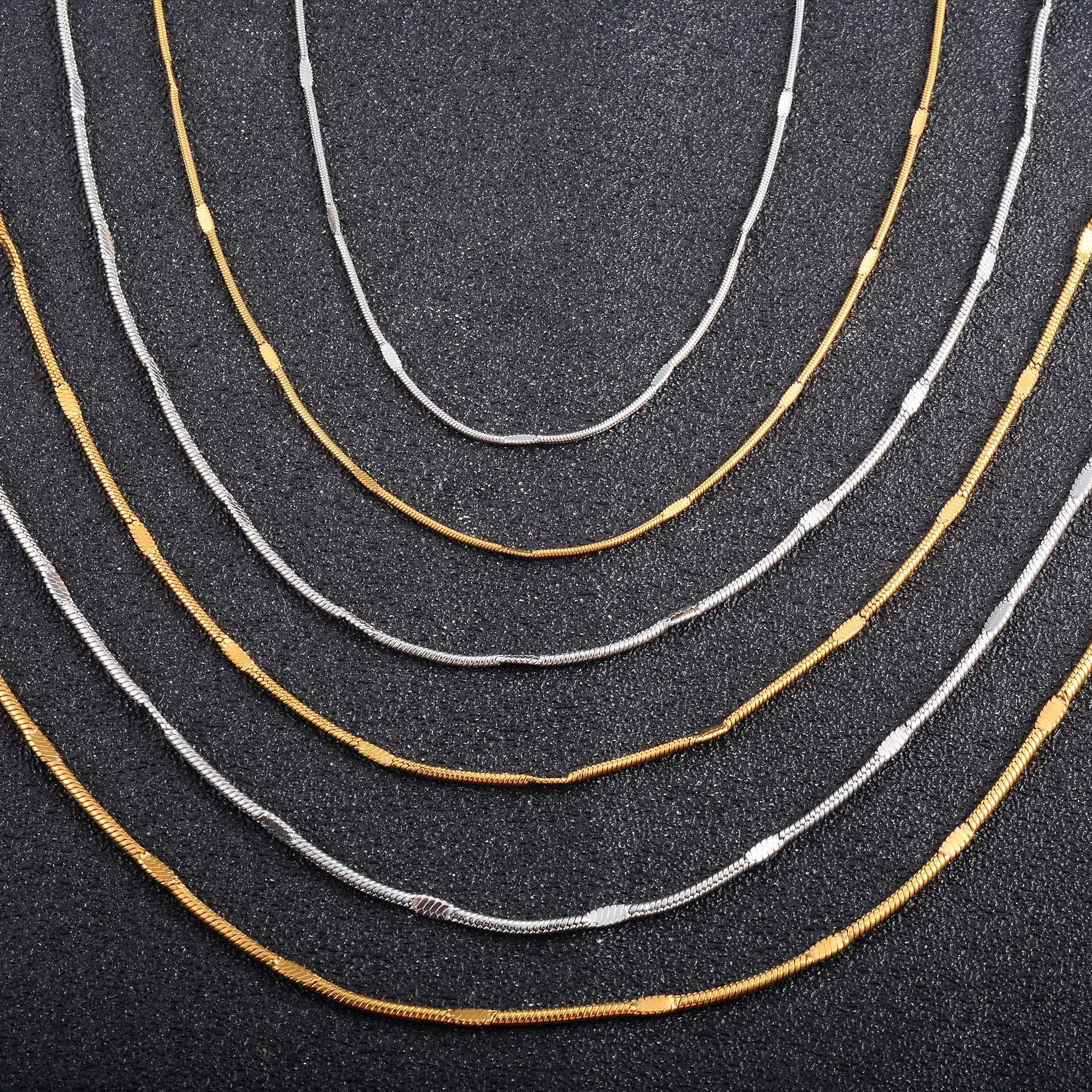 Men Round Snake Chain Press Polish Stainless Steel Thin Necklace for Women Ladies Choker Gold/Silver Color Jewelry AccessoriesX240919