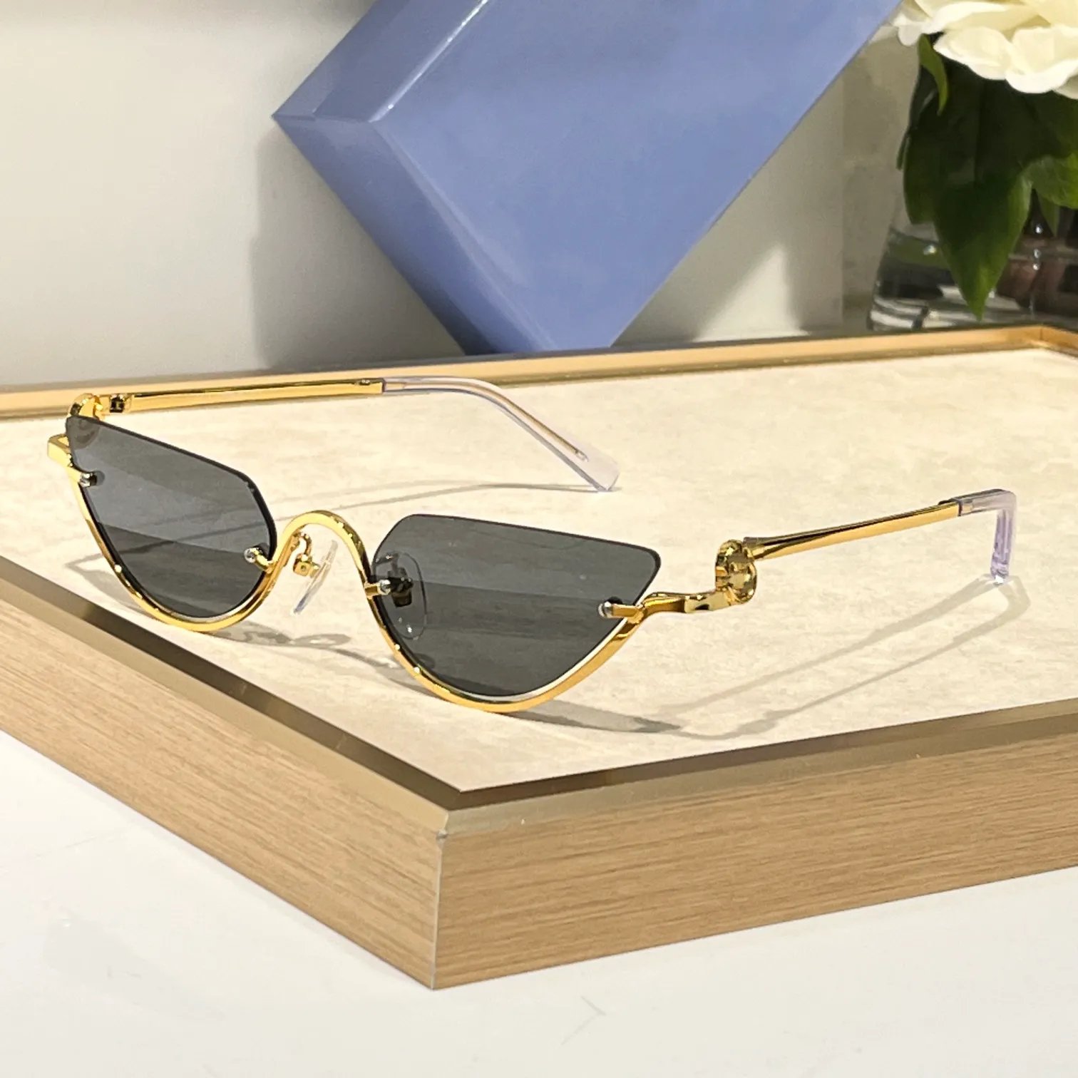 Sunglasses For Men Women Popular Summer 1603 Designer Fashion Cat Eye Half Frame Avant-Garde Goggles Leisure Style Anti-Ultraviolet CR39 Glasses Random Box