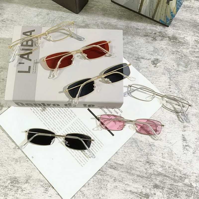 Trendy Vintage Metal Frame Sunglasses Small Rectangle Square UV400 Sun Glasses Fashion Retro Colorful Lens Men Women EyewearX240920
