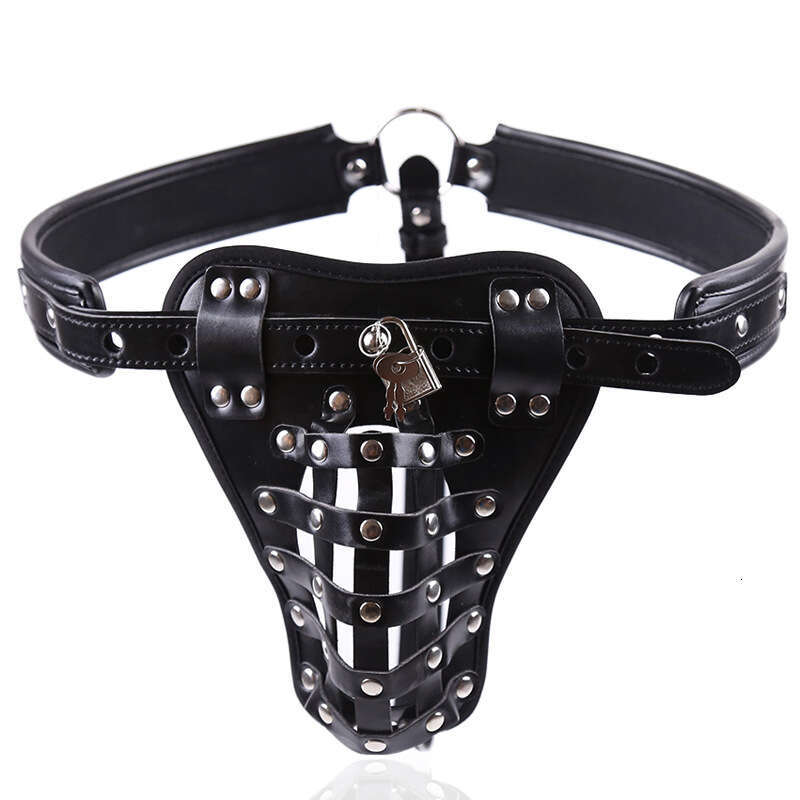 Adult sex toy male penis ring leather chastity cage