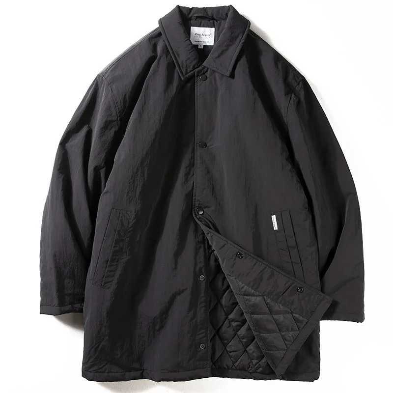 Japanese Vintage Lapel Cotton Jacket For Men Winter Mid-Length Cotton Coat Mens Warm Quilted Windbreaker Cityboy Jacket Men M240919