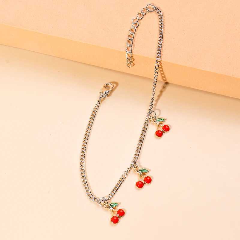 Fashion Charm Red Cherry Gold Chain Anklets for Women Silver Color Adjustable Bracelets Anklet Ankle Jewelry Party Gifts Y240920