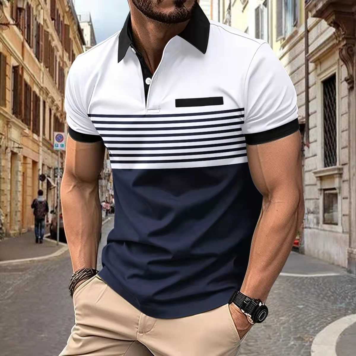 New summer striped horse jersey Mens Polo shirt Luxury top casual lapel short-sleeved T-shirt Fashion anti-wrinkle mens T-shirX240920