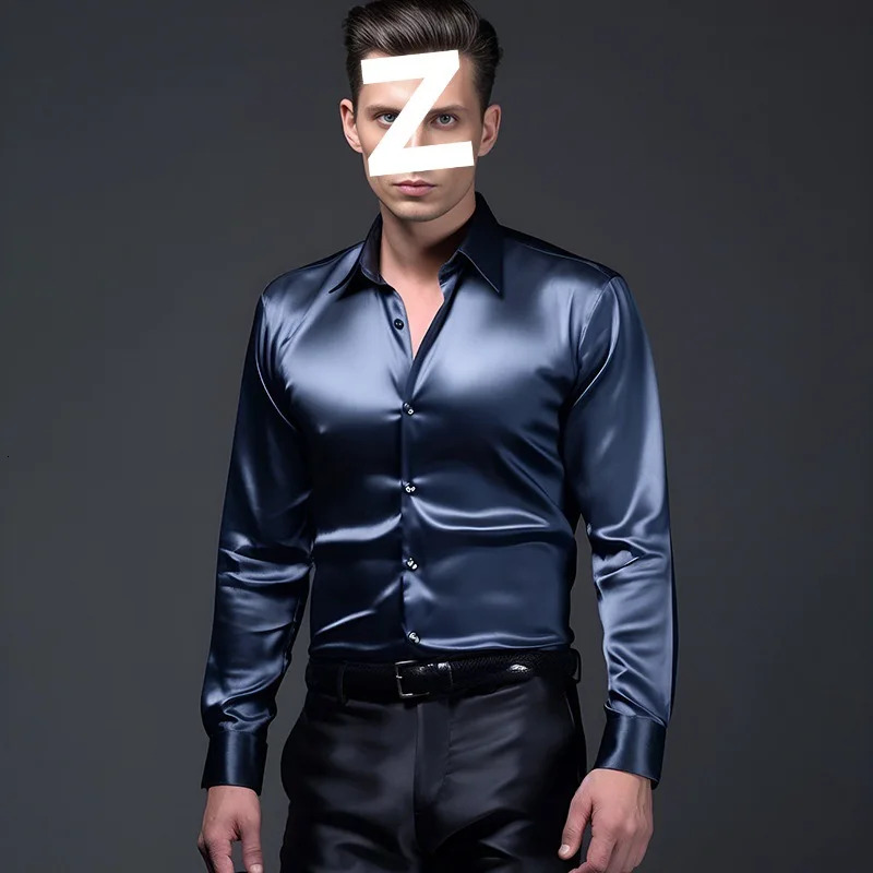 2024 New Long Sleeve Fashionable Nightclub Bright Face Casual Shirt Men's Clothing