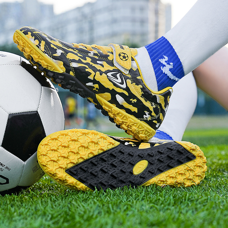 New Hook Loop Fastener Children's TF Training Boys And Girls Football Shoes Grass Professional Competition Anti Slip Sneaker