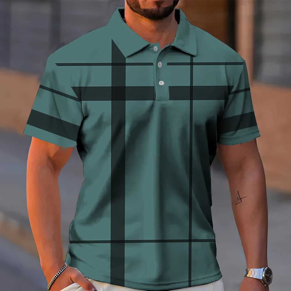 Summer Mens Polo Shirt Gradient Line Short Sleeve Tshirt Casual Daily Lapel Tops Tees Fashion Striped T Shirt For Man ClothingX240920